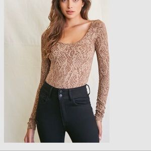 Forever 21 snake print long sleeve bodysuit size small